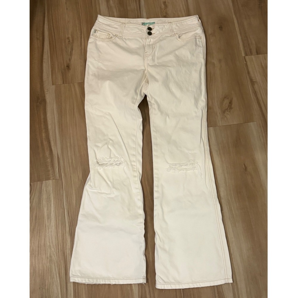 Hollister White Flare Jeans Low Rise Distressed Y2K Boho Wide Leg Size 9 g5